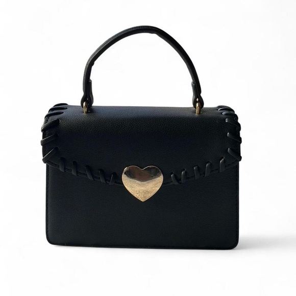 Chic Black Satchel with Gold Heart Accent - Picture 1 of 5